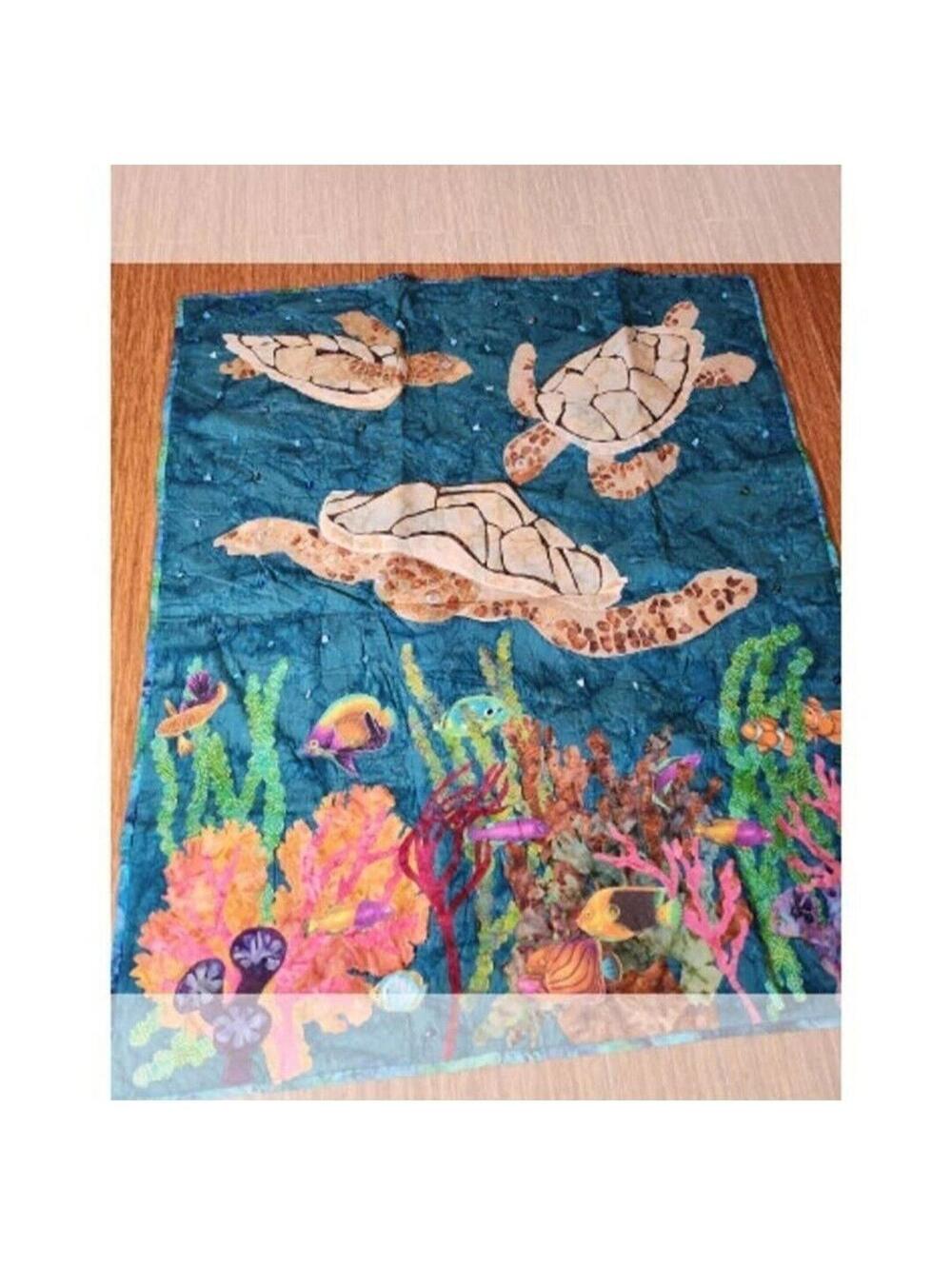 Coastal Turtle Mixed Textile Wall Hanging Handcrafted Ocean Decor